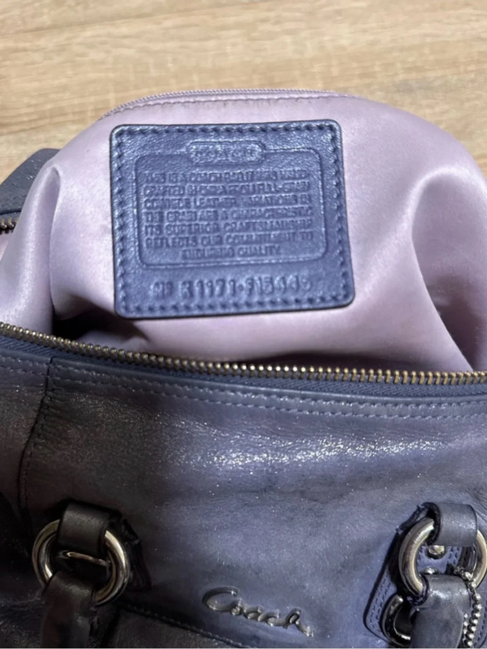 Coach Ashley F15444 Purple Metallic Leather Satchel Shoulder Bag